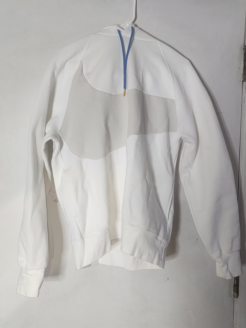 Nike White Hoodie with Blue Swoosh and Trademark Embroidery